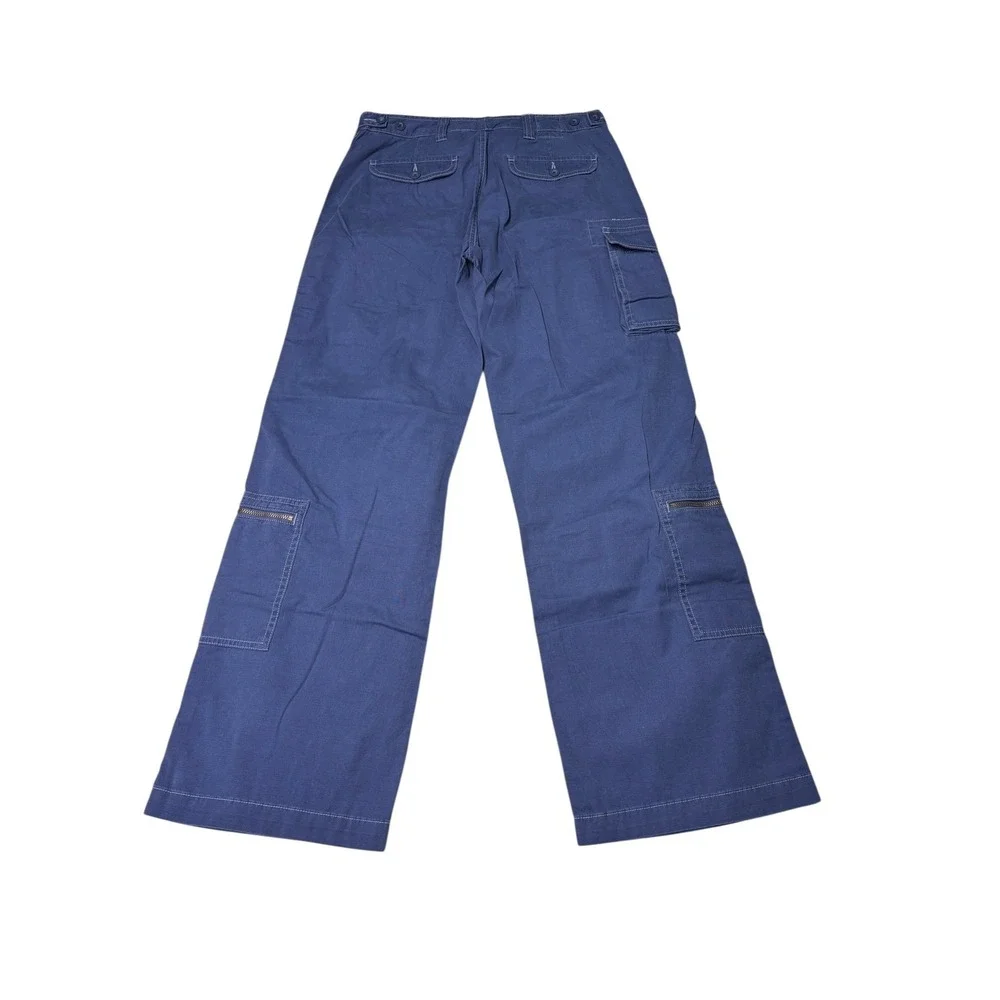 VTG Y2K Polo Ralph Lauren Blue Cargo Pants Wide Leg Zipper Pockets Boys 16 28X29